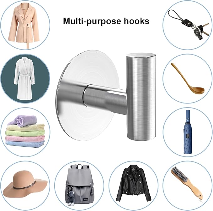 Heavy Duty Self-Adhesive Coat Hooks, Stainless Steel Towel Hooks - Image 8
