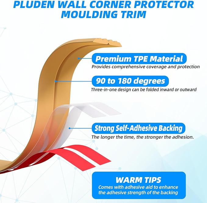 40FT Flexible Wall Corner Protector Moulding Trim, Peel and Stick Inside & - Image 2