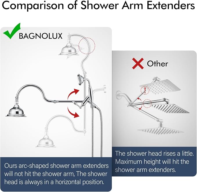 Bagnolux Solid Brass 6" High Pressure Rain Shower Head Combo - Image 6