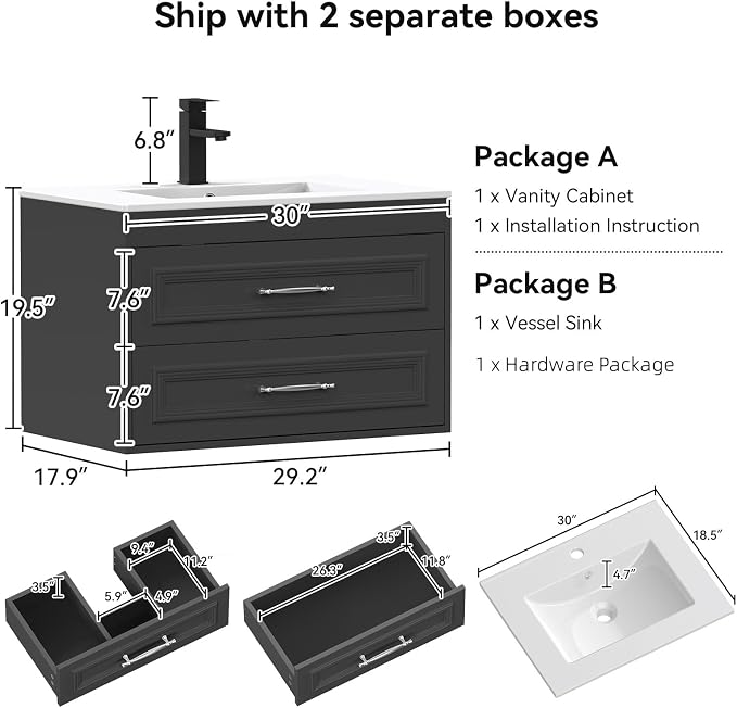 YOURLITE 30" Floating Bathroom Vanity - Image 2