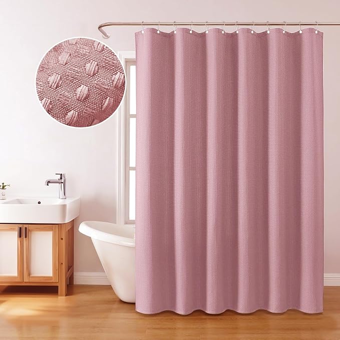 Inhousolu Fabric Shower Curtain Waffle Weave, 230 GSM Heavy Duty, Weighted Hem - Image 7