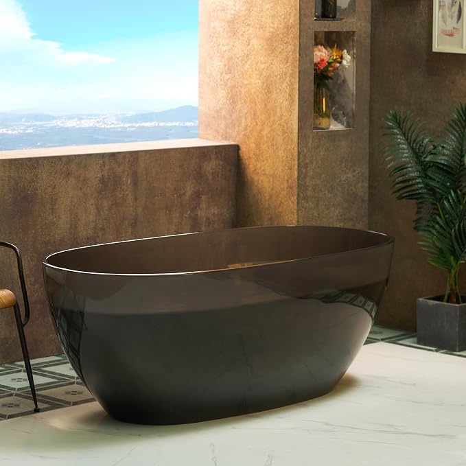 WOODBRIDGE 63" L x 28-3/8" W Transparent Gray Stone Resin Freestanding Soaking - Image 3