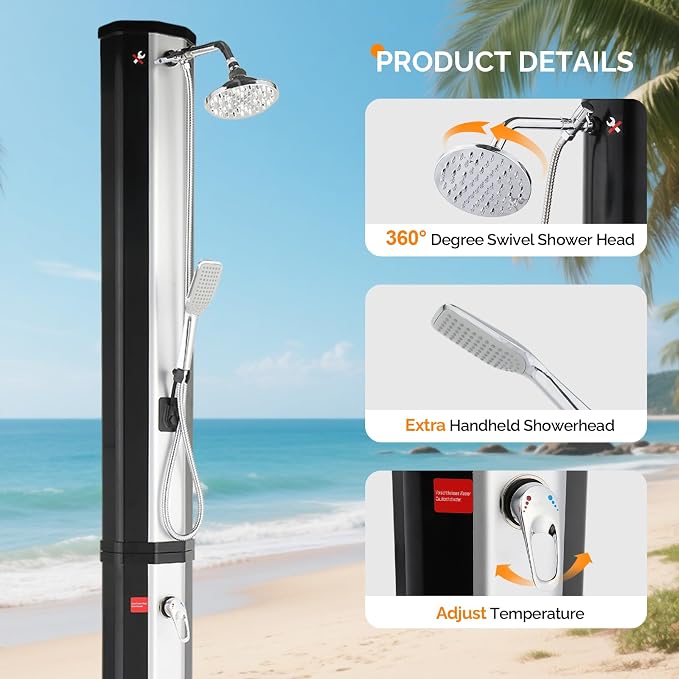 VINGLI Solar Heated Shower, 2-Section - Image 3
