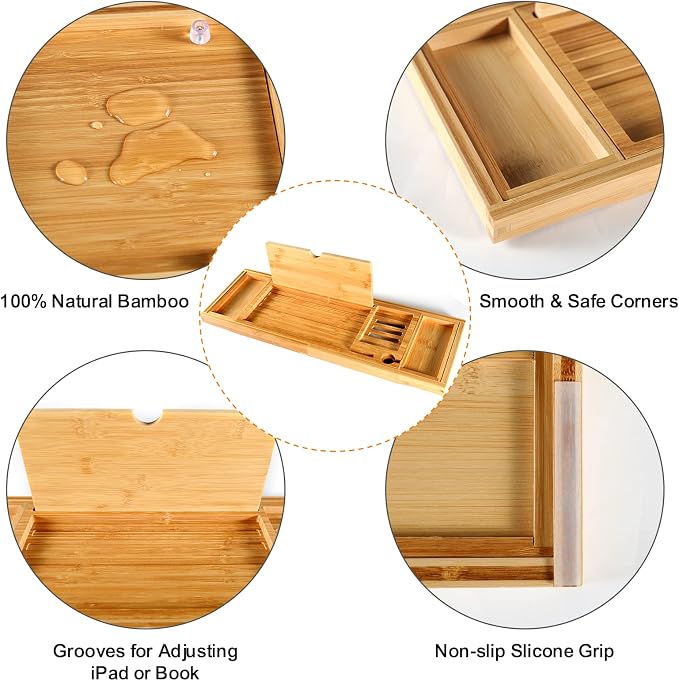 Premium Bamboo Bathtub Caddy Tray - Image 5