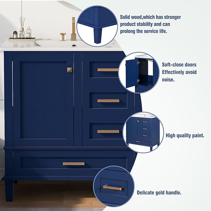 Bathroom Vanity Cabinet Sink 30”, Single Sink Top Combo Set - Image 5