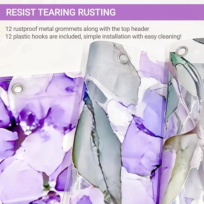 Clear Purple Floral Lavender Butterfly Shower Curtain, Plastic Transparent Cute - Image 5