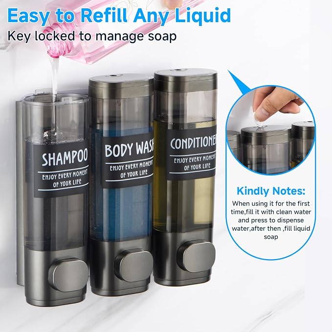 Shampoo and Conditioner Dispenser, GlintGath Shower Dispenser 3 Chamber No - Image 6