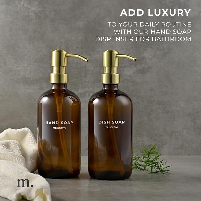 MaisoNovo Soap Dispenser 2-Piece Set | 16.9oz Amber Bottles - Image 3