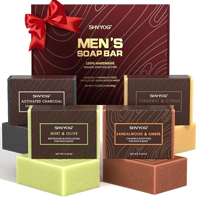 SHVYOG Mens Soap, 4 Pack Mens Bar Soap, Gift by SHVYOG