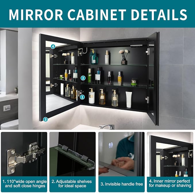 Lighted Medicine Cabinet with Mirror, 28 x 30 inch LED Bathroom Cabinet with - Image 4