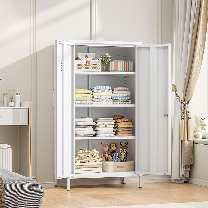 Tall Narrow Storage Cabinet 51.18" H Bathroom Cabinet Metal Pantry Cabinets - Image 5