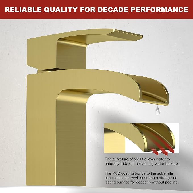 Brushed Gold Bathroom Faucet Waterfall Vanity Faucet - Image 4