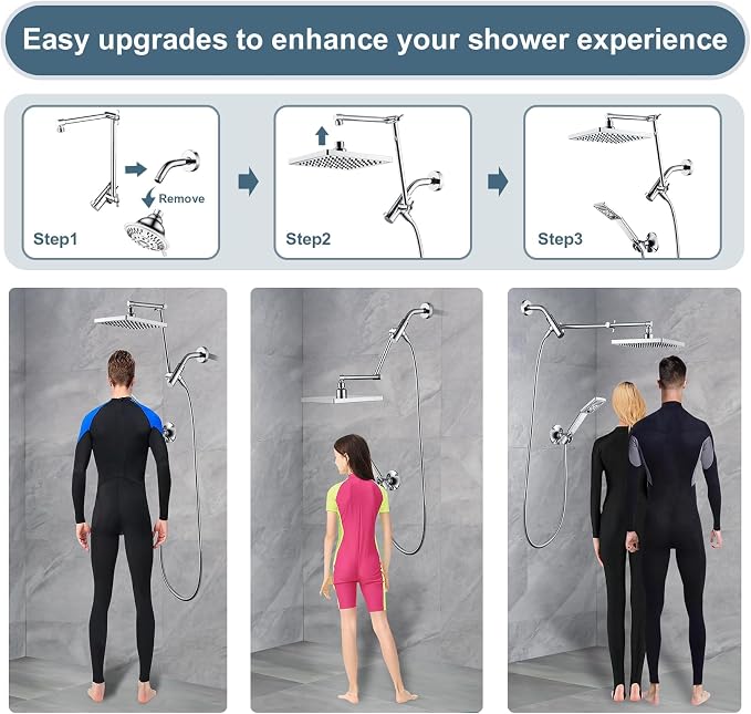 BRIGHT SHOWERS High Pressure Rain Shower Head Combo - Image 3