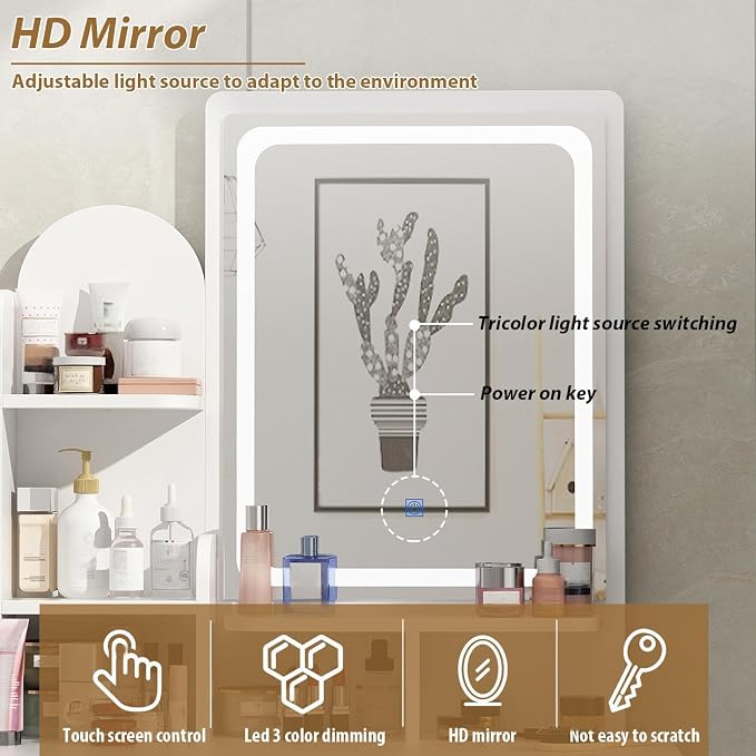 FUFU&GAGA Vanity Set with Rectangular Mirror, Makeup Vanity Dressing Table with - Image 3
