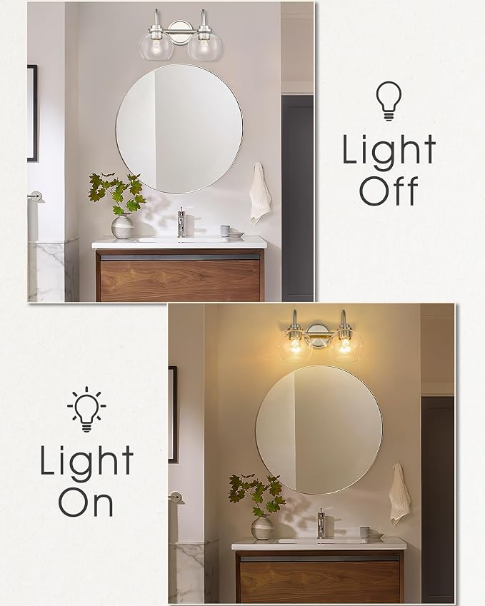 2-Light Bathroom Vanity Light, Brushed Nickel Vanity Light - Image 2