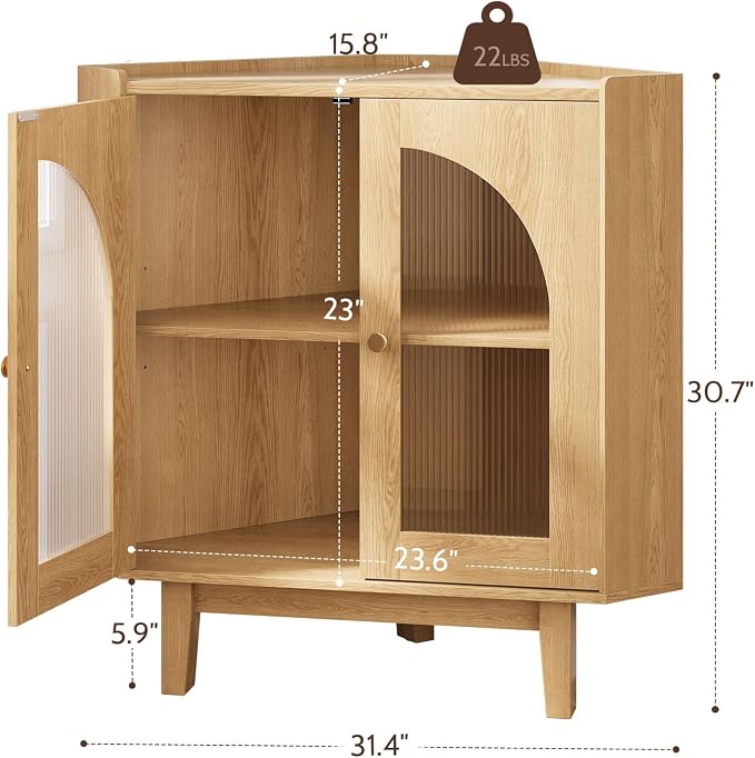 Floor Corner Cabinet with Doors and Shelves, Fluted Storage Cabinet - Image 2