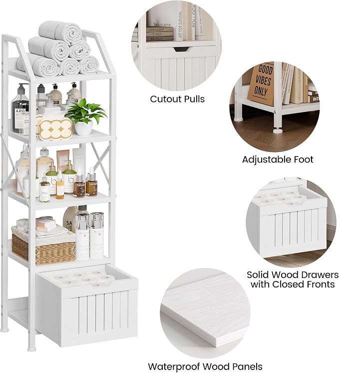 Bathroom Floor Cabinet, 5-Tier Bathroom Storage Organizer Rack - Image 4