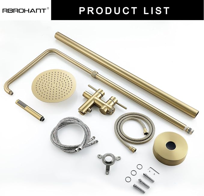 RBROHANT Freestanding Outdoor Shower Gold, Height Adjustable Stainless Steel - Image 7