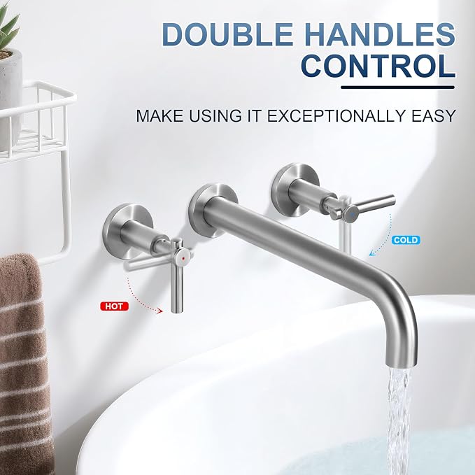 ALEASHA Wall Mount Tub Filler Tub Faucet High Flow Bathtub Faucets Two Handles - Image 3