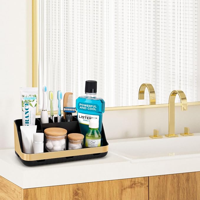Gold Toothbrush Holders for Bathrooms Countertop Organizer - Image 2