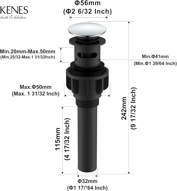 KENES Chrome Bathroom Pop Up Sink Drain - Image 6