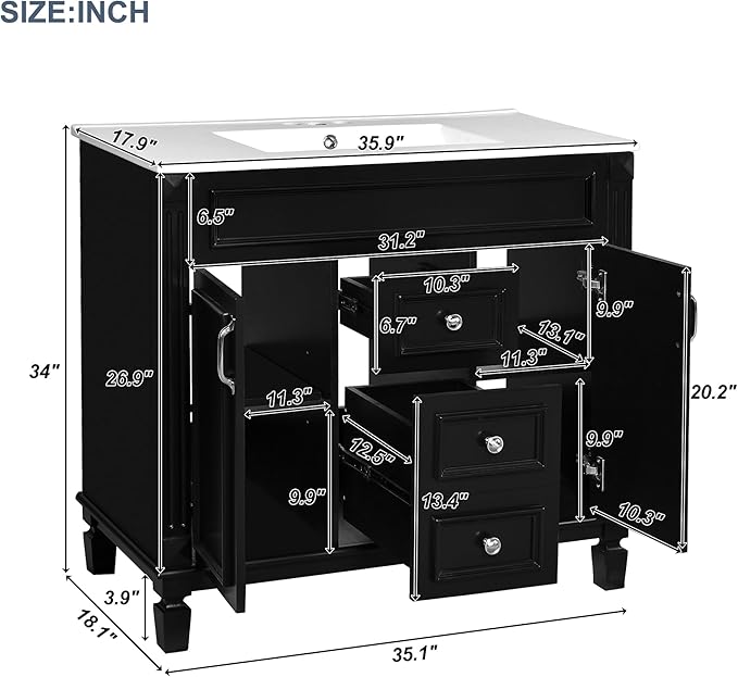 Merax 36" Bathroom Vanity with Sink, Freestanding Single Bathroom Sink Vanity - Image 2