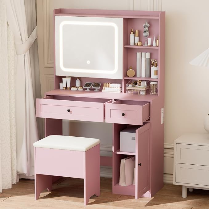 Vanity Table with Hidden Storage & LED Mirror - Image 5