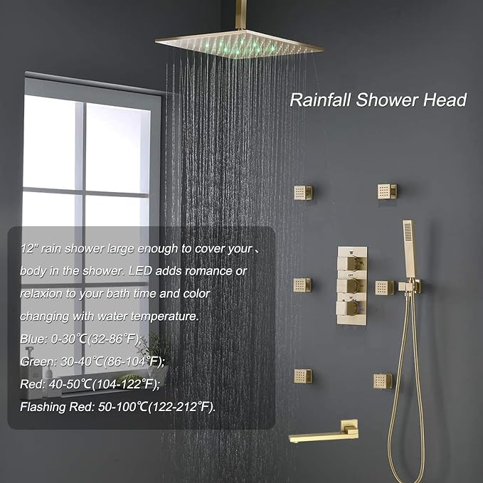 Shower Set Brushed Gold Thermostatic Shower System - Image 2