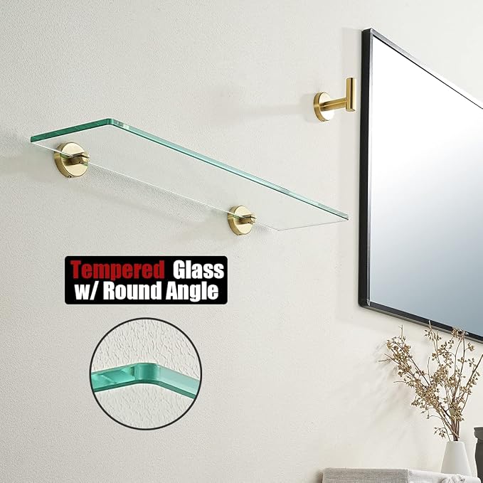 JQK Bathroom Glass Shelf Gold, Tempered Glass Shower Storage 24 by 5 inches - Image 6