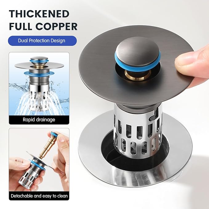 Universal Bathroom Sink Stopper, Pop Up Sink Drain Strainer Plug - Image 3