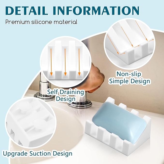 Silicone Soap Dish with Drain, Upgrade Double Suction Cups at The Bottom - Image 3