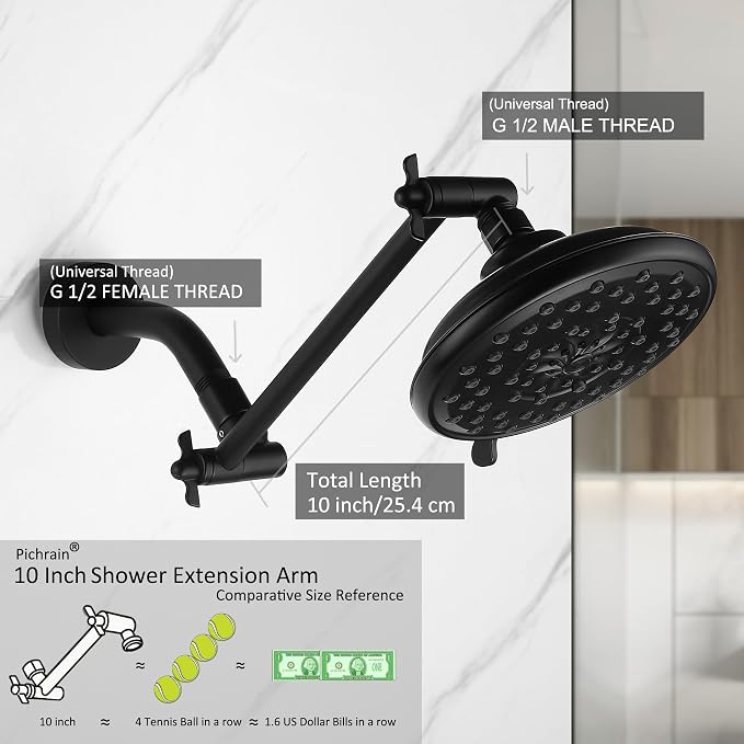 Shower Extension Arm for Rain Showerheads, Angle & Height Adjustable, Universal - Image 2