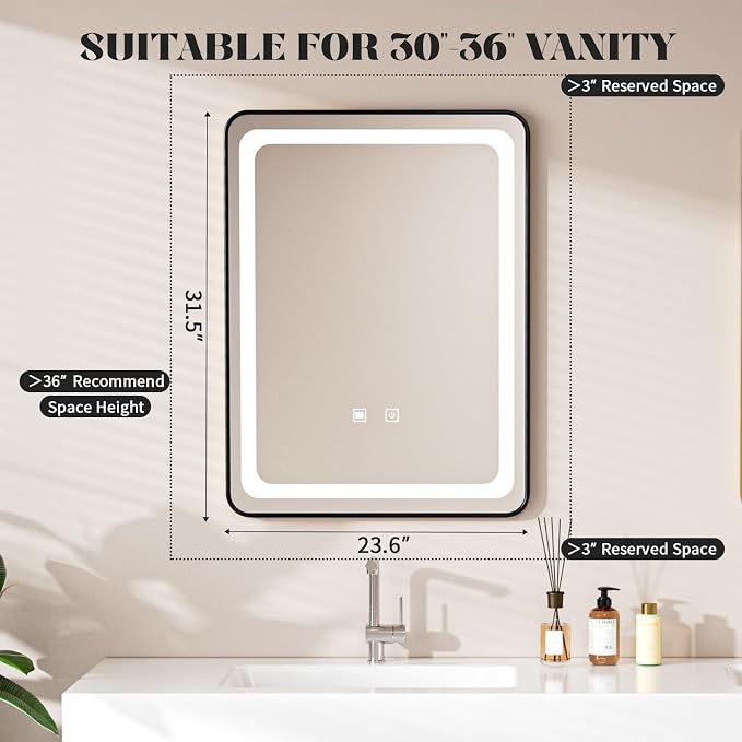 LED Bathroom Mirrors with Lights, 3 Colors Dimmable, Touch Sensor - Image 3
