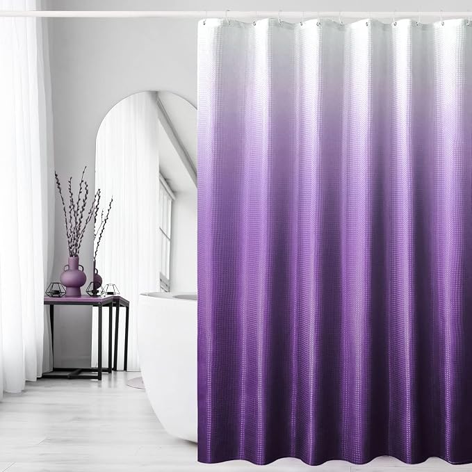 Gibelle Purple Shower Curtain, Waffle Weave Ombre Fabric Shower Curtain Purple by Gibelle