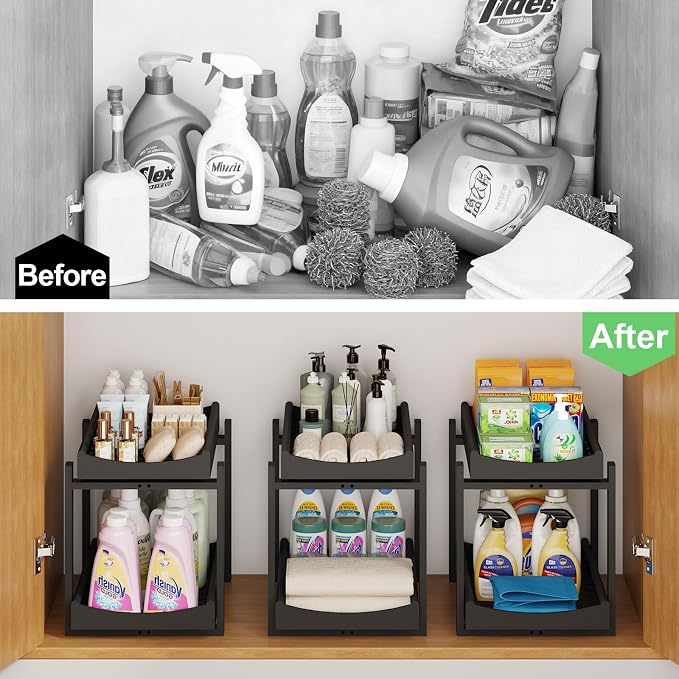 Bamboo Under Sink Organizer and Storage, 2 Pack Pull Out Cabinet Organization - Image 8