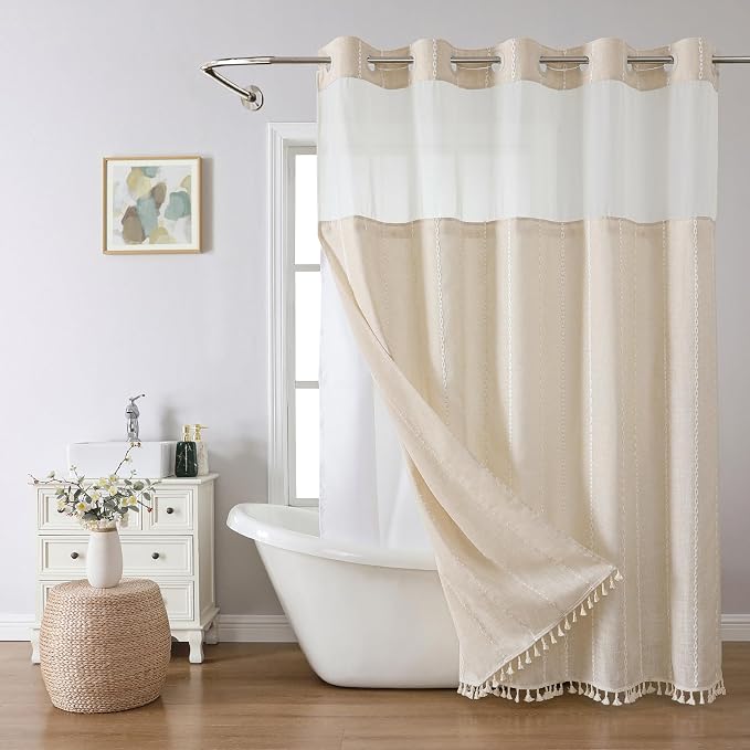 No Hook Long Shower Curtain Set by EACHOPE