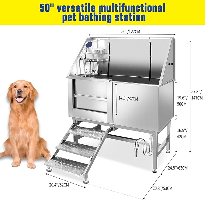 50 Inch Stainless Steel Dog Washing Station, Professional Grooming Tub - Image 2
