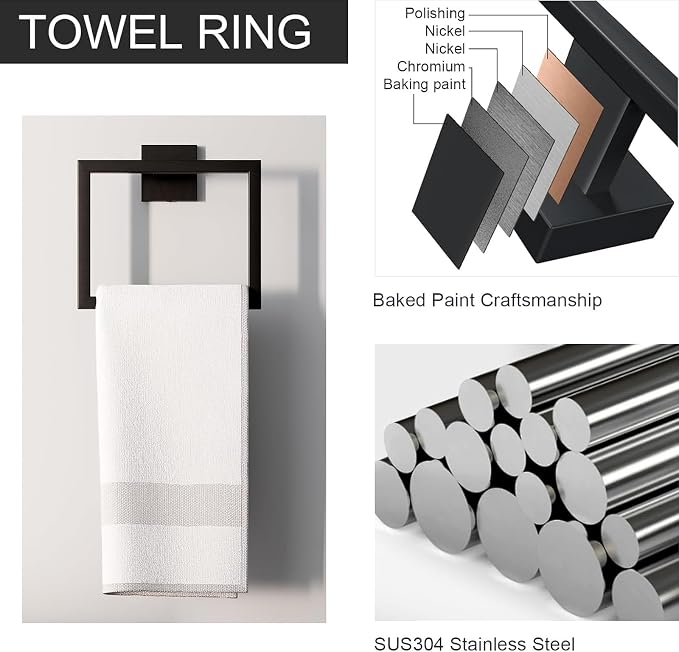16 in Matte Black Bathroom Accessories Set, Bath Towel Bar Set, Stainless Steel - Image 7