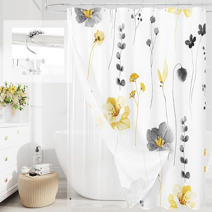 Gibelle 3 in 1 Shower Curtain Set, Waterproof Fabric Bathroom Curtain 72x72 by Gibelle