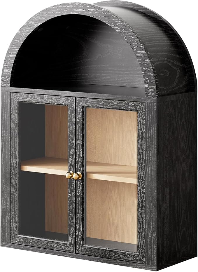 Black Arched Wall Cabinet, Glass Display Wall Mounted Cabinet - Image 6