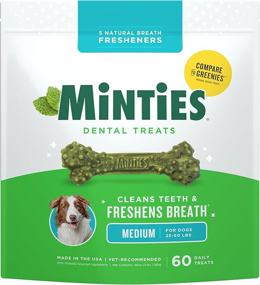Minties Dental Chews for Dogs, Vet-Recommended Mint-Flavored Dental Dog Treats by Minties