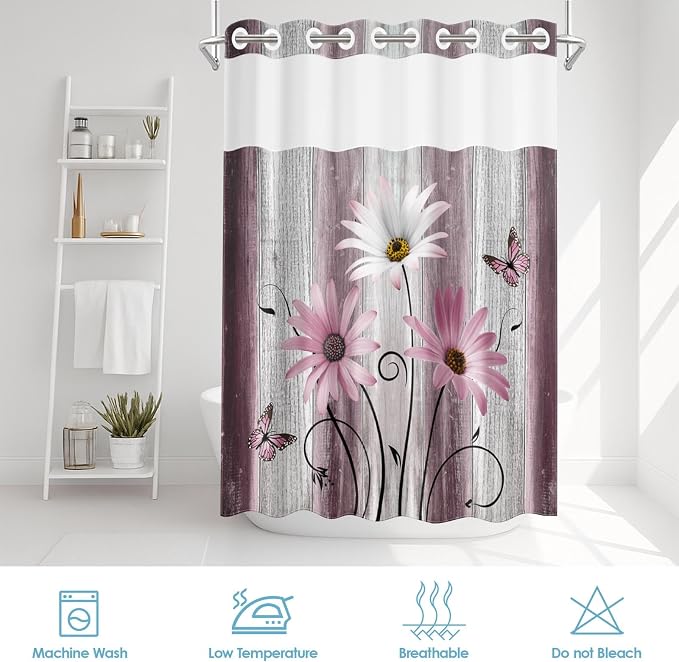 No Hook Flower Daisy Shower Curtain - Image 6