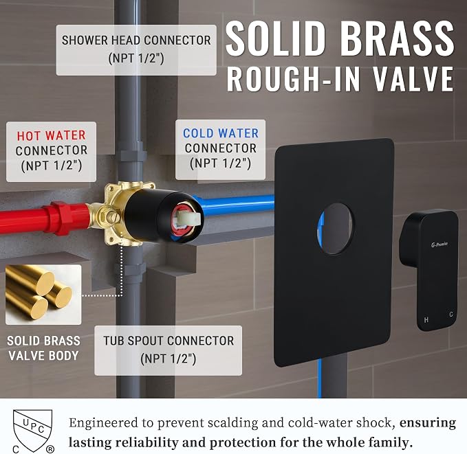 All Metal Shower Faucet Set, Dual Square Shower Head System - Image 3