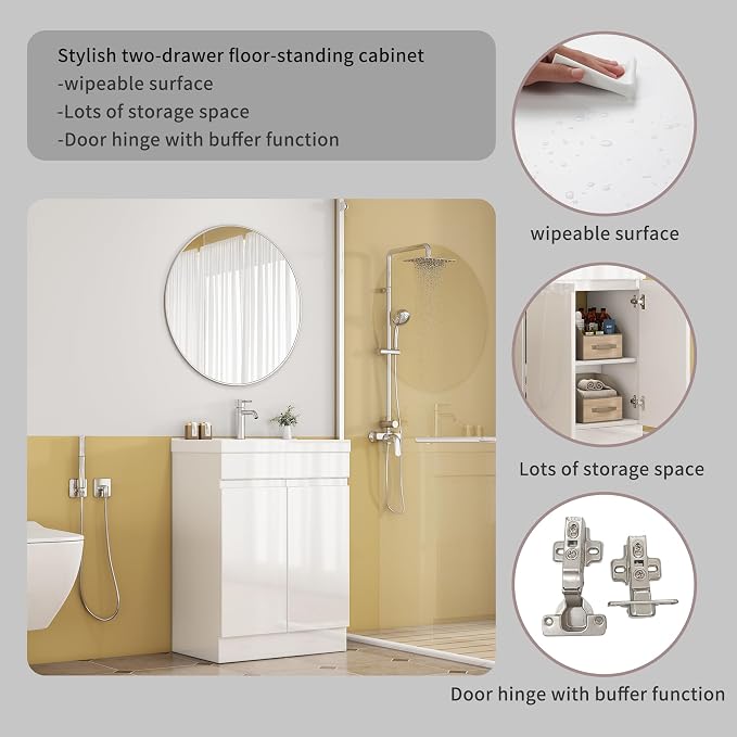 24-Inch Bathroom Vanity with Ceramic Sink Combo, Freestanding Modern Bathroom - Image 6