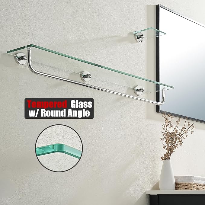 JQK Bathroom Glass Shelf Polished Chome, Shelf - Image 5