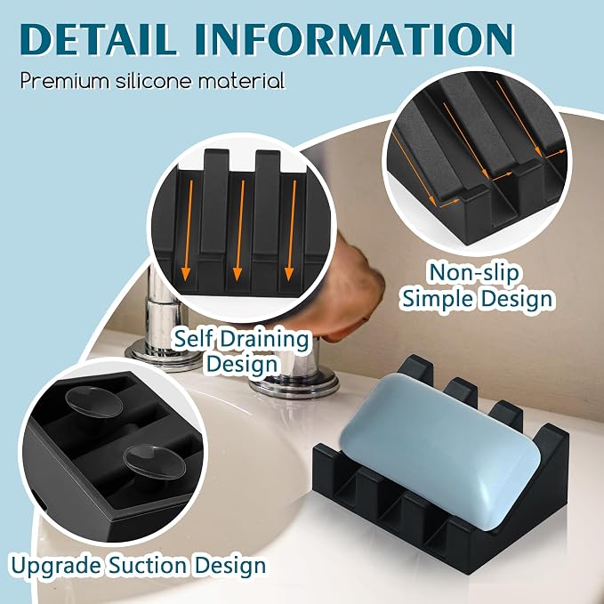Silicone Soap Dish with Drain, Upgrade Double Suction Cups at The Bottom - Image 3
