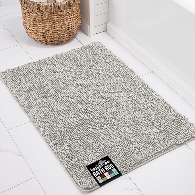 KANGAROO Bathroom Rugs, Chenille Soft Absorbent Bath Rug, Shaggy Shower Mat by Kangaroo