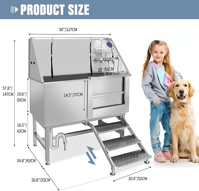 50" Dog Washing Station, Professional Stainless Steel Dog Bathing Station - Image 2