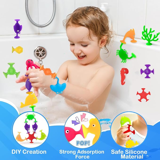 32PCS Suction Cup Bath Toys for Kids Ages 1-3 Ocean Animal Suction Bath Toys - Image 2