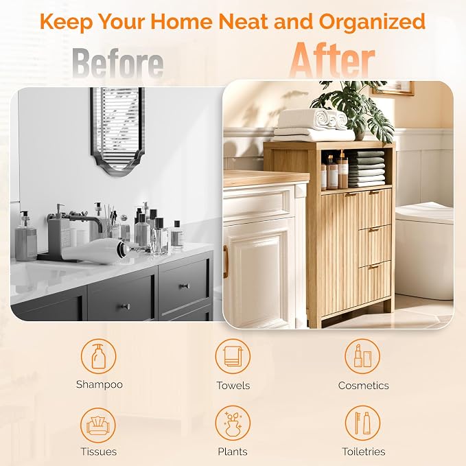 VINGLI Fluted Bathroom Floor Storage Cabinet - Image 7